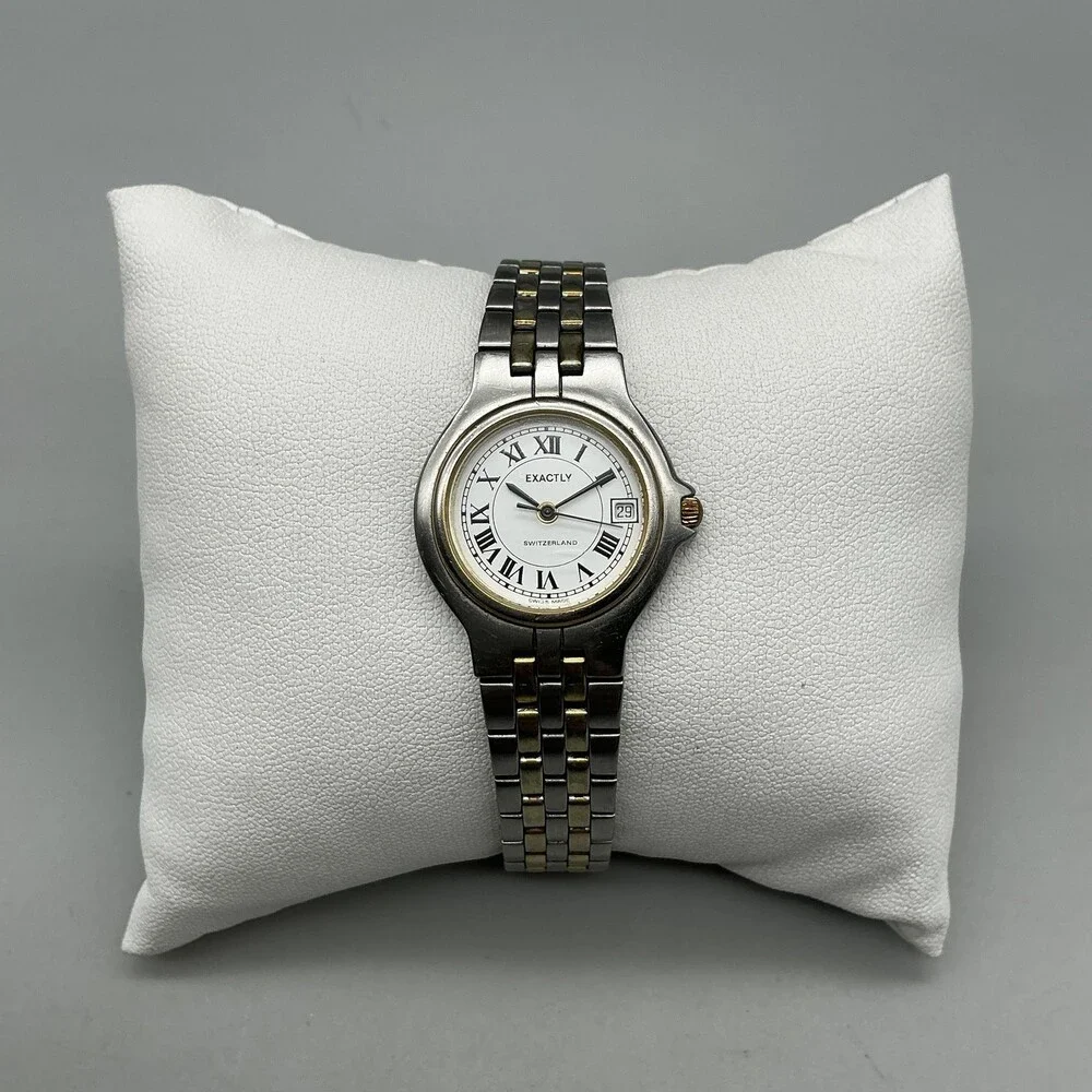 Exactly 71260030 Womens Watch 24mm Two Tone Date Swiss Made New Battery 6.75